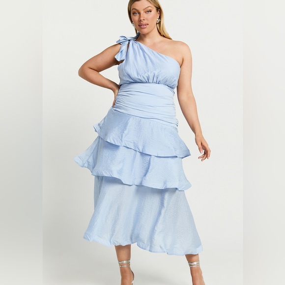 Showpo. Dresses & Skirts - NEW Showpo Eugenia Midi Dress One Shoulder Tiered Light Blue Ruffle Size 16 US